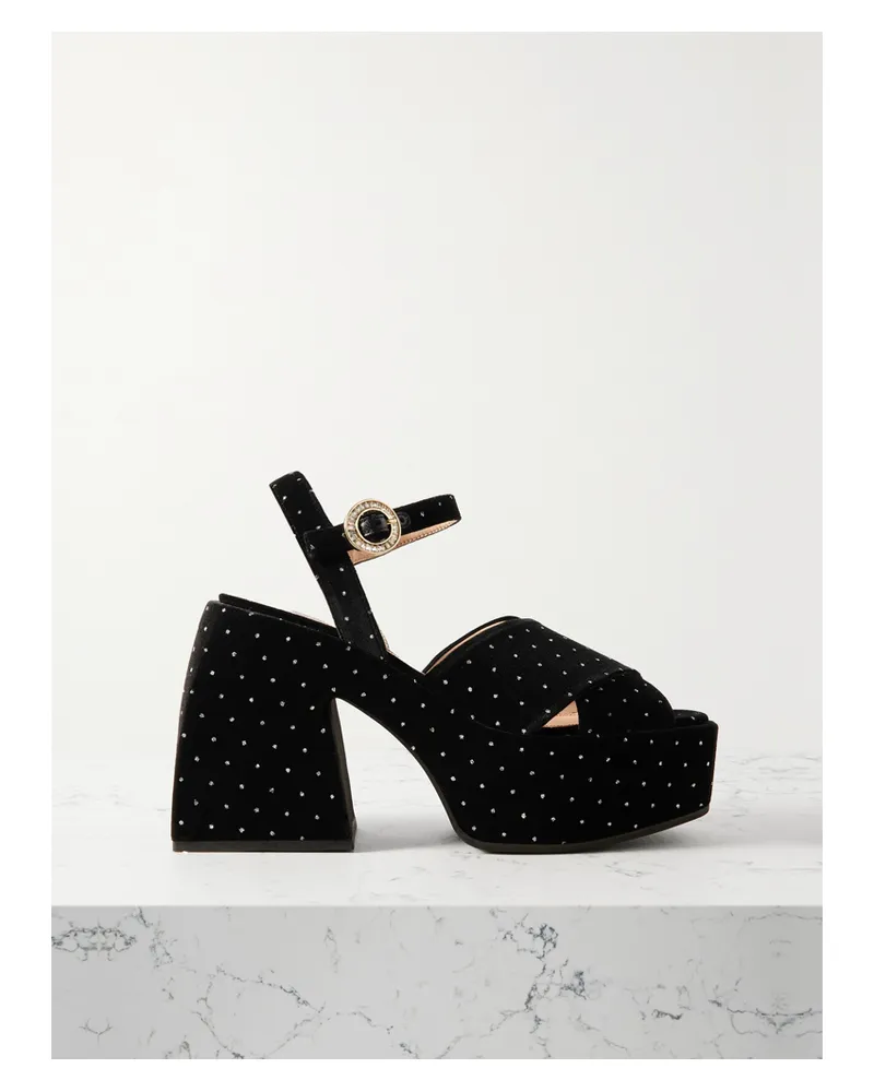 NODALETO Bulla Joni Plateausandalen Aus Samt Mit Kristallen - Schwarz Schwarz