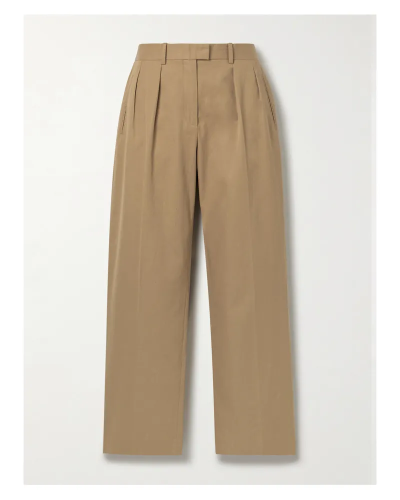 The Row Alfidis Pleated Brushed Cotton And Cashmere-blend Twill Wide-leg Pants - Neutrals Neutrals