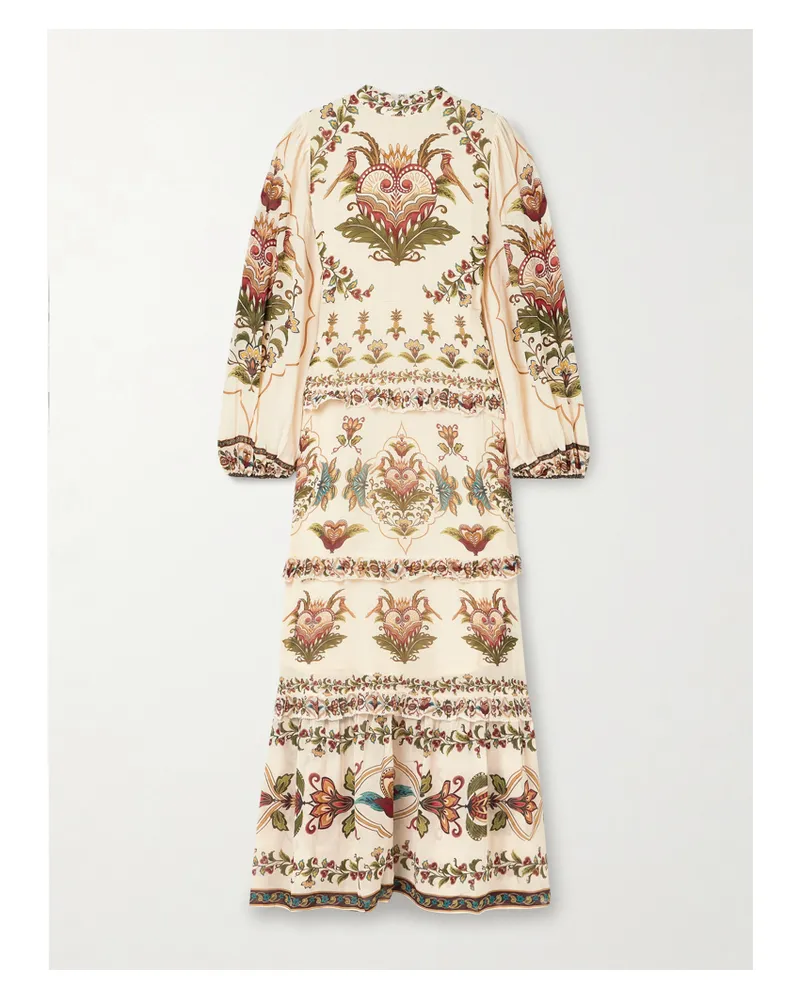 FARM Rio Majestic Hearts Maxikleid Aus Georgette Mit Blumenprint Und Rüschen - Creme Creme