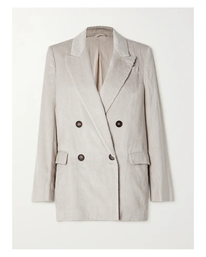 Brunello Cucinelli Doppelreihiger Blazer Aus Cord Aus Einer Mischung Aus Leinen, Baumwolle Und Lyocell - Weiß Weiß