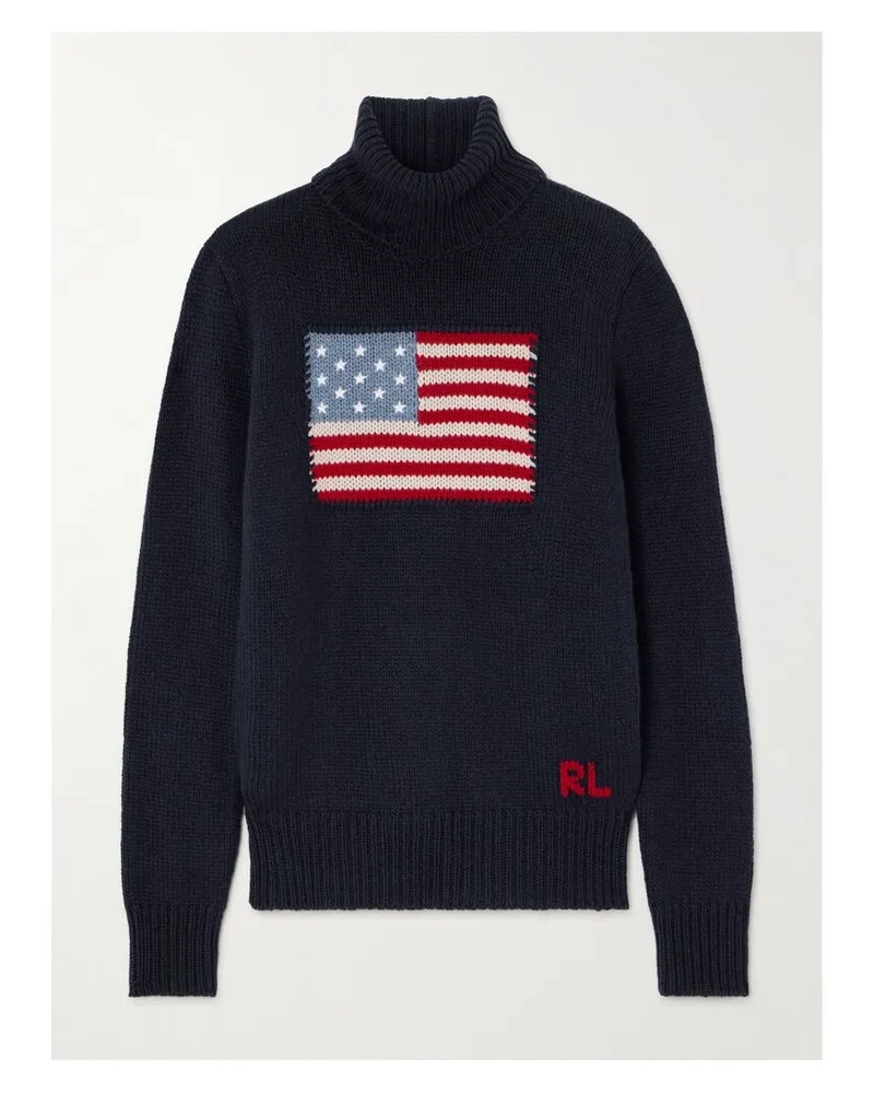 Ralph Lauren Rollkragenpullover Aus Kaschmir Mit Intarsienmuster Mit Stickerei - Blau Blau