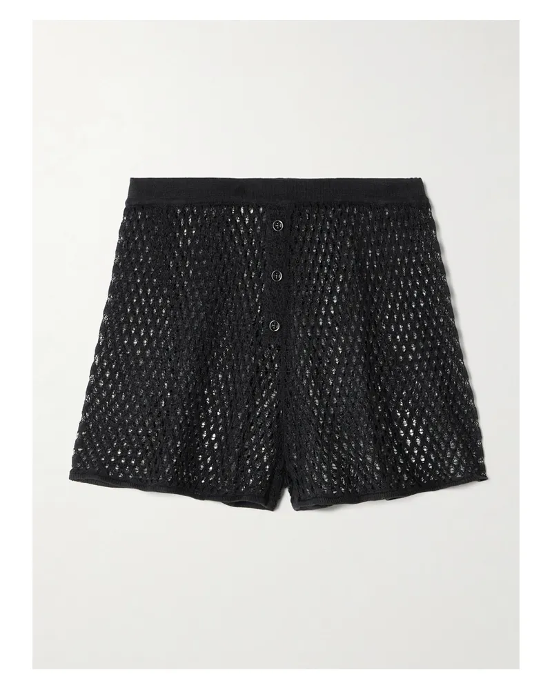 Kiki De Montparnasse Shorts Aus Seide In Lochstrick - Schwarz Schwarz