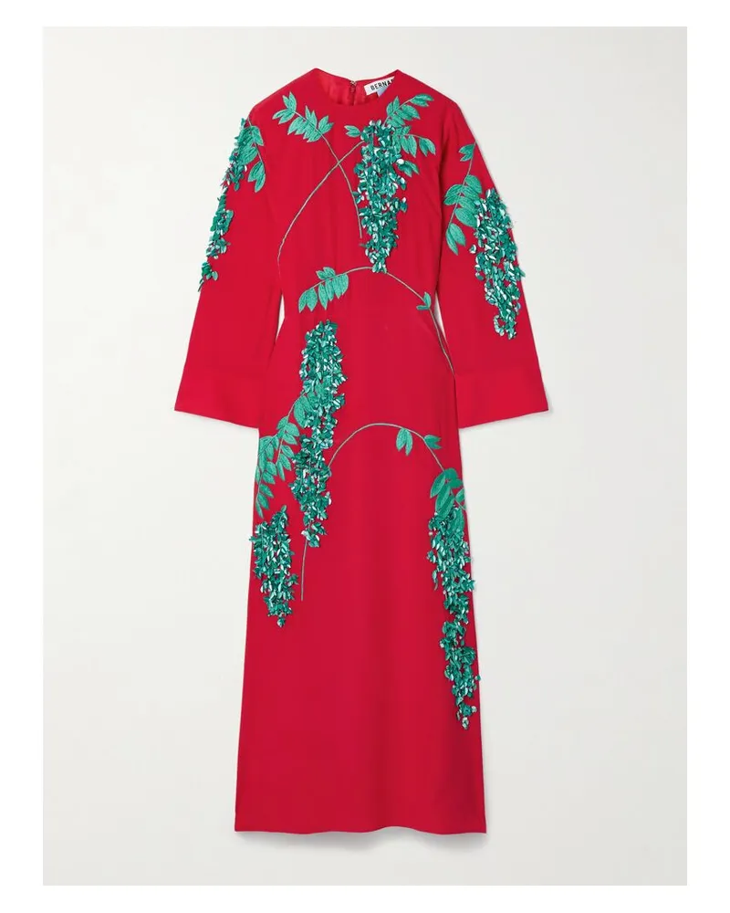 BERNADETTE Harry Midikleid Aus Crêpe De Chine Aus Seide Mit Verzierungen Und Stickereien - Rot Rot