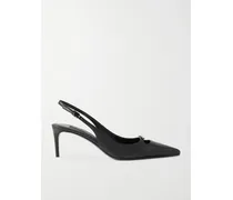 Embellished Leather Slingback Pumps - Black