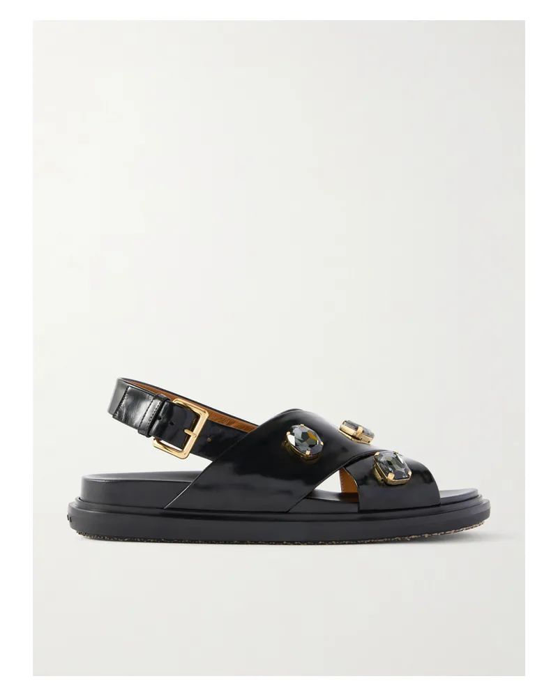 Marni Fussbett Embellished Leather Slingback Sandals - Black Black