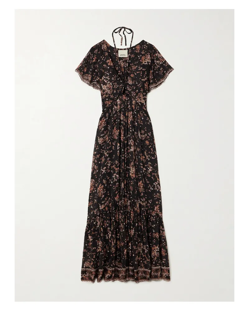 Isabel Marant Agathe Neckholder-maxikleid Aus Bedrucktem Krepon Aus Einer Baumwoll-seidenmischung Mit Cut-out - Schwarz Schwarz