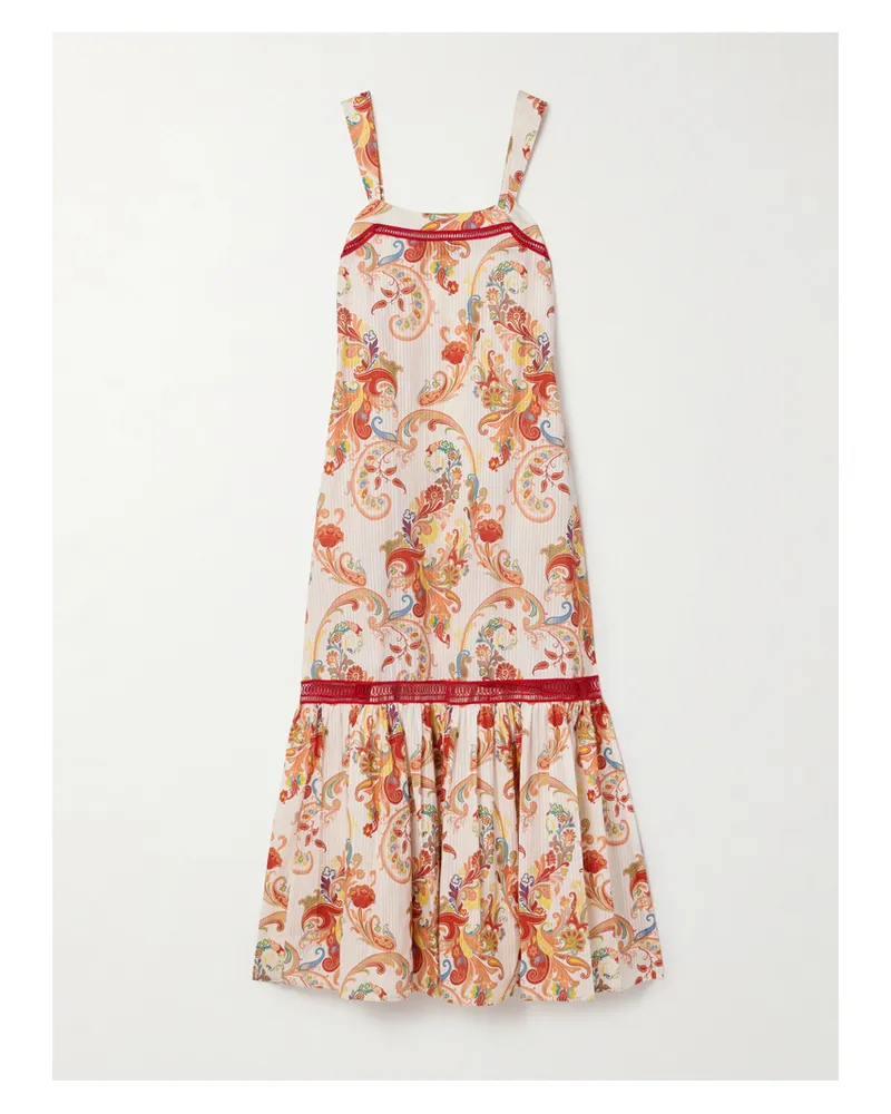 Etro Maxikleid Aus Jacquard-strick Aus Einer Baumwoll-seidenmischung Mit Paisley-muster Und Häkeleinsätzen - Orange Orange