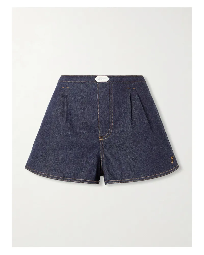 Jacquemus Amelo Jeansshorts Mit Stickerei Und Bundfalten - Blau Blau