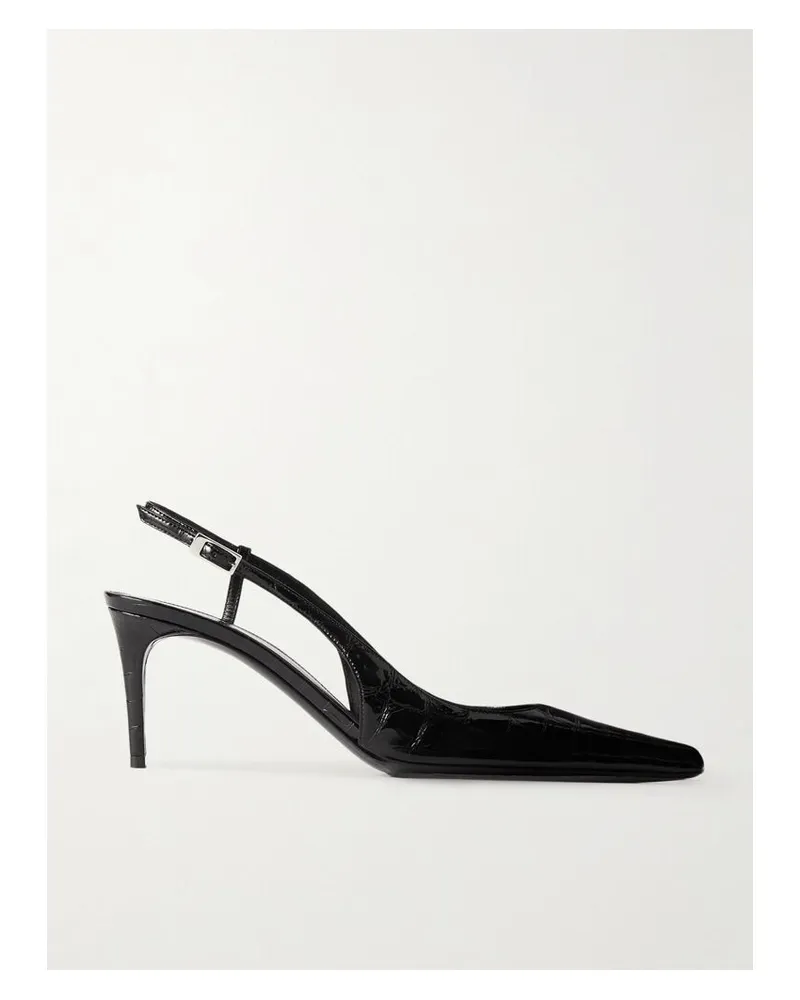 Saint Laurent Vendome Slingback-pumps Aus Glanzleder Mit Krokodileffekt - Schwarz Schwarz
