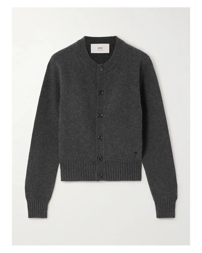 AMI Paris Cardigan Aus Einer Kaschmir-wollmischung Mit Stickerei - Grau Grau