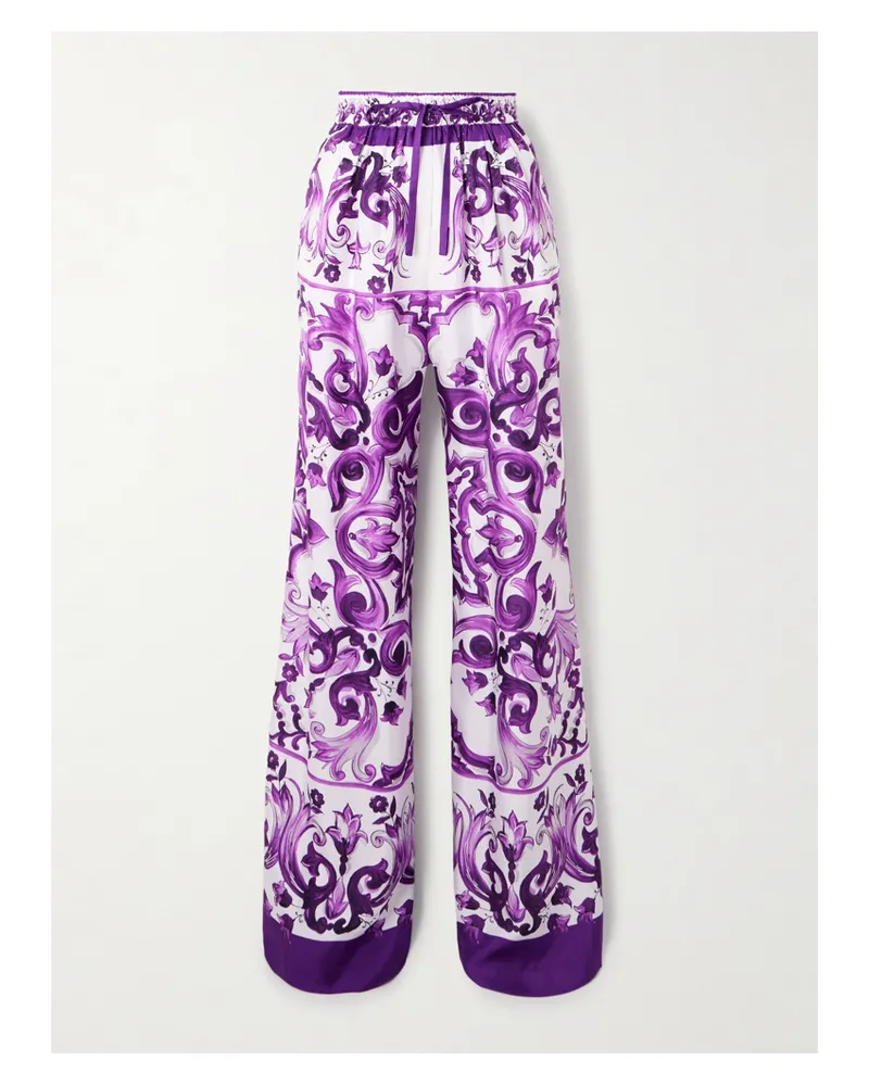 Dolce & Gabbana Hose Mit Weitem Bein Aus Bedrucktem Seiden-twill - Lila Lila