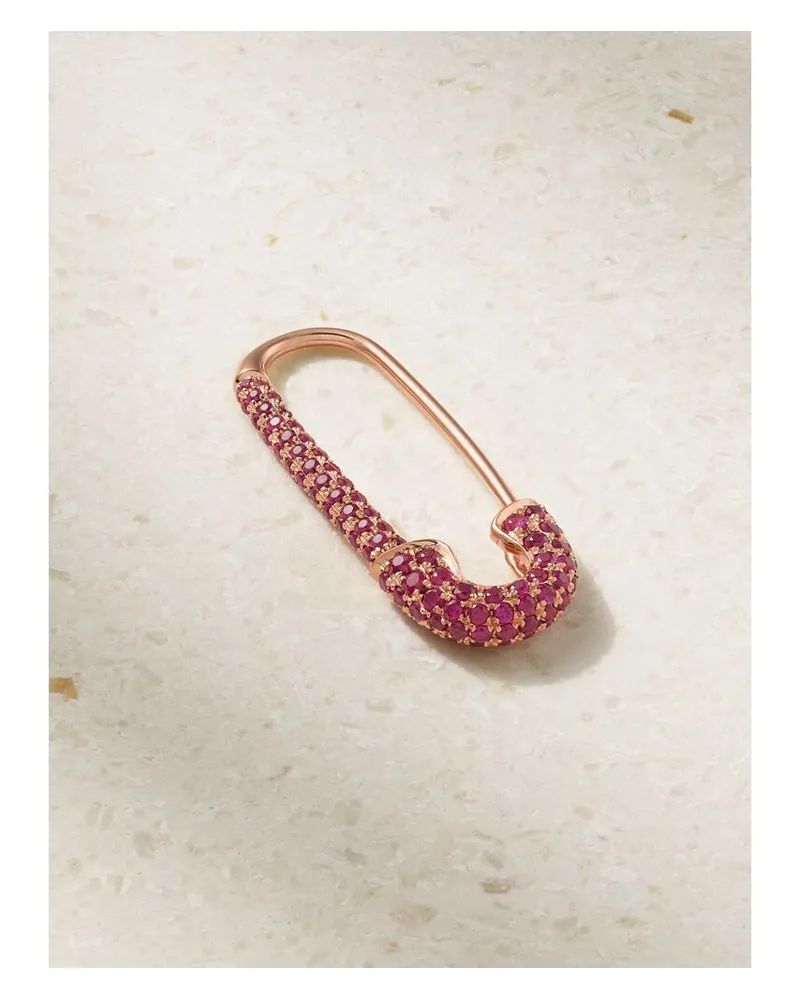 ANITA KO Safety Pin Einzelner Ohrring Aus 18 Karat Roségold Mit Rubinen Gold