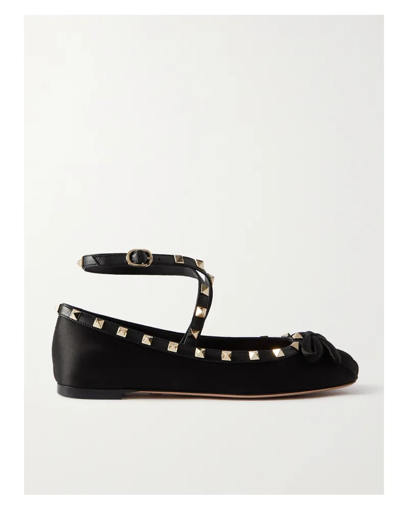 Valentino Garavani Rockstud Ballerinas Aus Satin Mit Lederbesätzen - Schwarz Schwarz