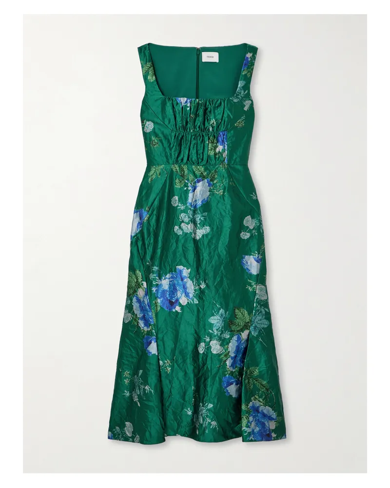 Erdem Midikleid Aus Satin In Knitteroptik Mit Blumenprint Und Raffungen - Blau Blau