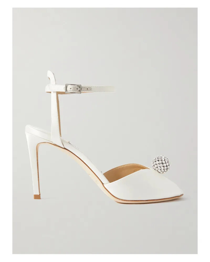 Jimmy Choo Sacora 85 Crystal-embellished Satin Sandals - Ivory Ivory