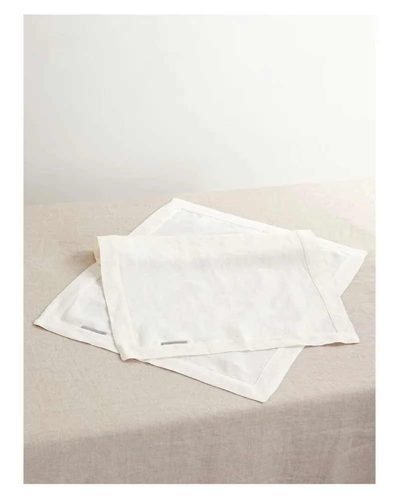 Brunello Cucinelli Set Aus Zwei Platzsets Aus Leinen Mit Zierperlen - Creme Creme