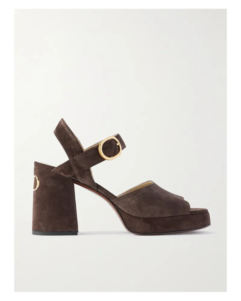 Valentino Garavani Vlogo 95 Suede Platform Sandals - Brown Brown