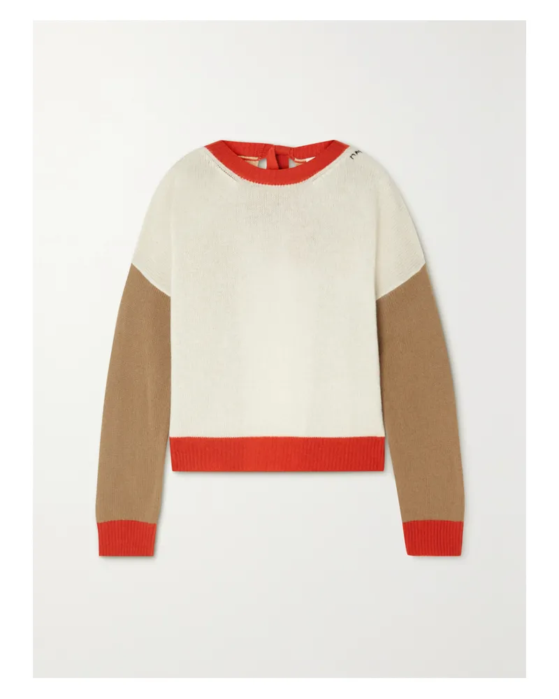 Marni Rückenfreier Kaschmirpullover In Colour-block-optik - Elfenbein Elfenbein