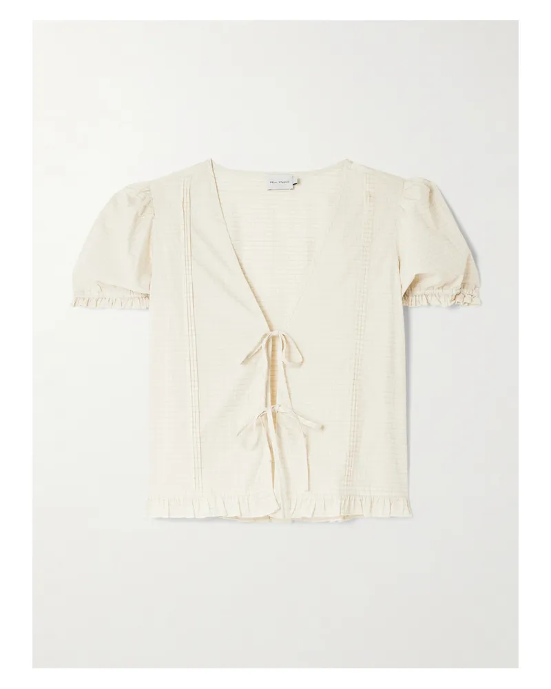 Deiji Studios Pintuck Tie-detailed Checked Cotton-poplin Blouse - Neutrals Neutrals