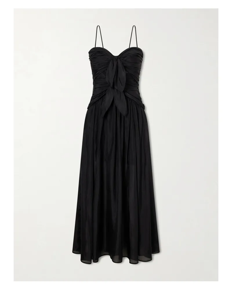 Zimmermann Aster Cutout Gathered Silk-chiffon Midi Dress - Black Black