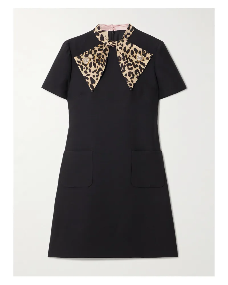 Valentino Garavani Minikleid Aus Crêpe Aus Einer Woll-seidenmischung Mit Schluppe Und Verzierungen - Schwarz Schwarz
