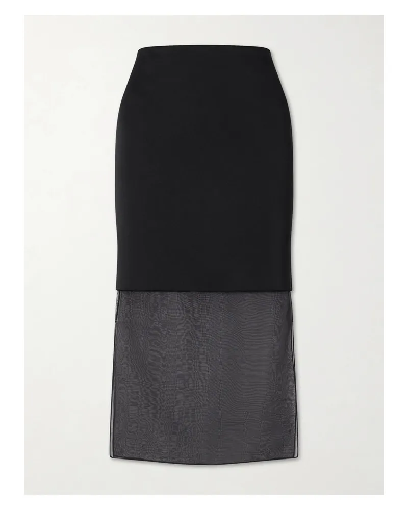 KHAITE Sybil Layered Frayed Satin-crepe And Organza Midi Skirt - Black Black