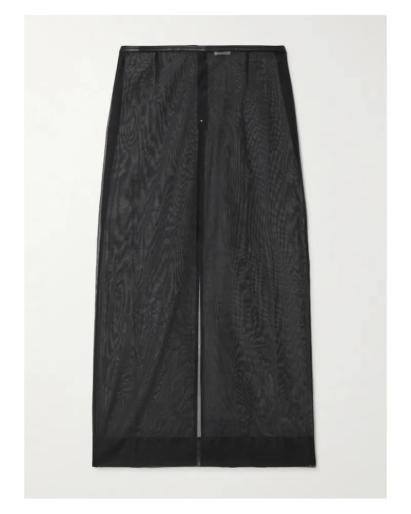 St. Agni Leather-trimmed Organic Cotton-blend Tulle Maxi Skirt - Black Black