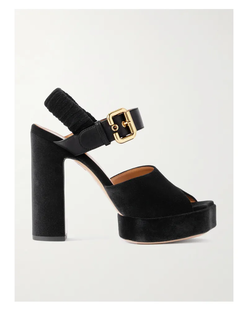 Chloé Paddington Plateausandalen Aus Samt Mit Lederbesätzen - Schwarz Schwarz