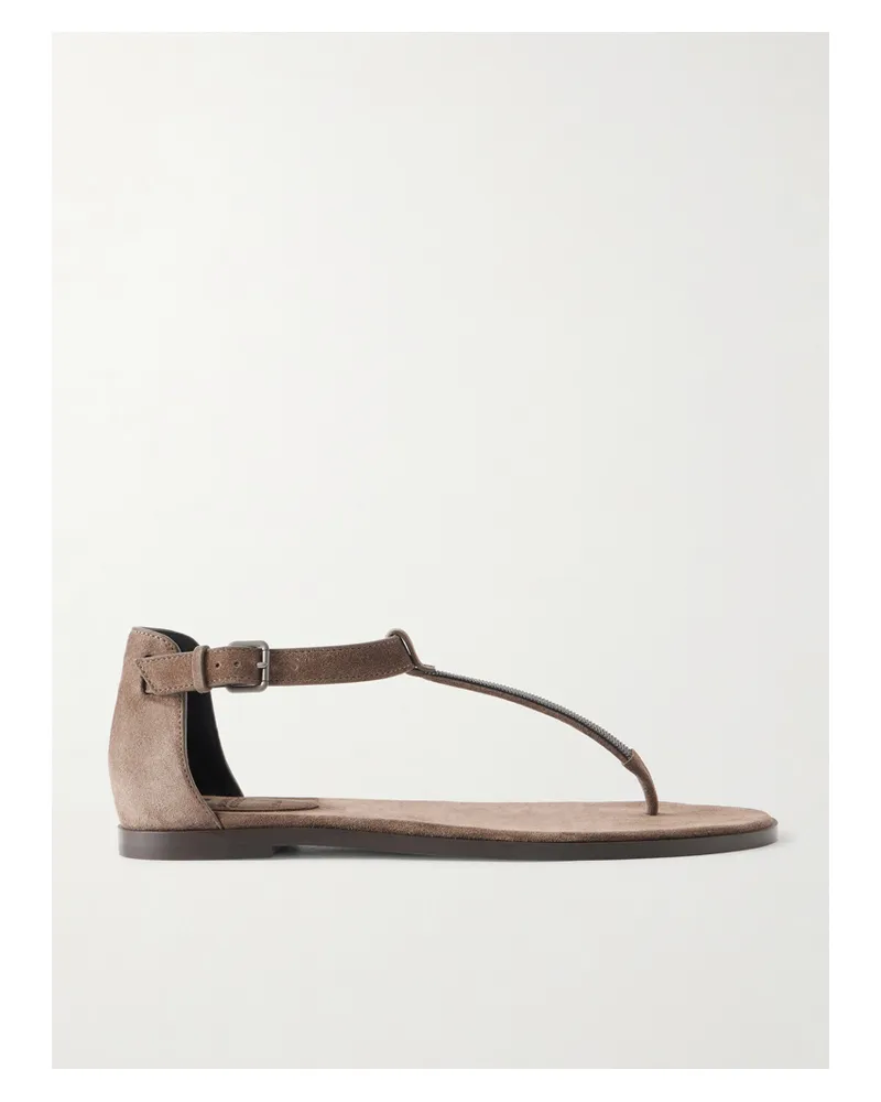 Brunello Cucinelli Sandalen Aus Veloursleder Mit Zierperlen - Braun Braun