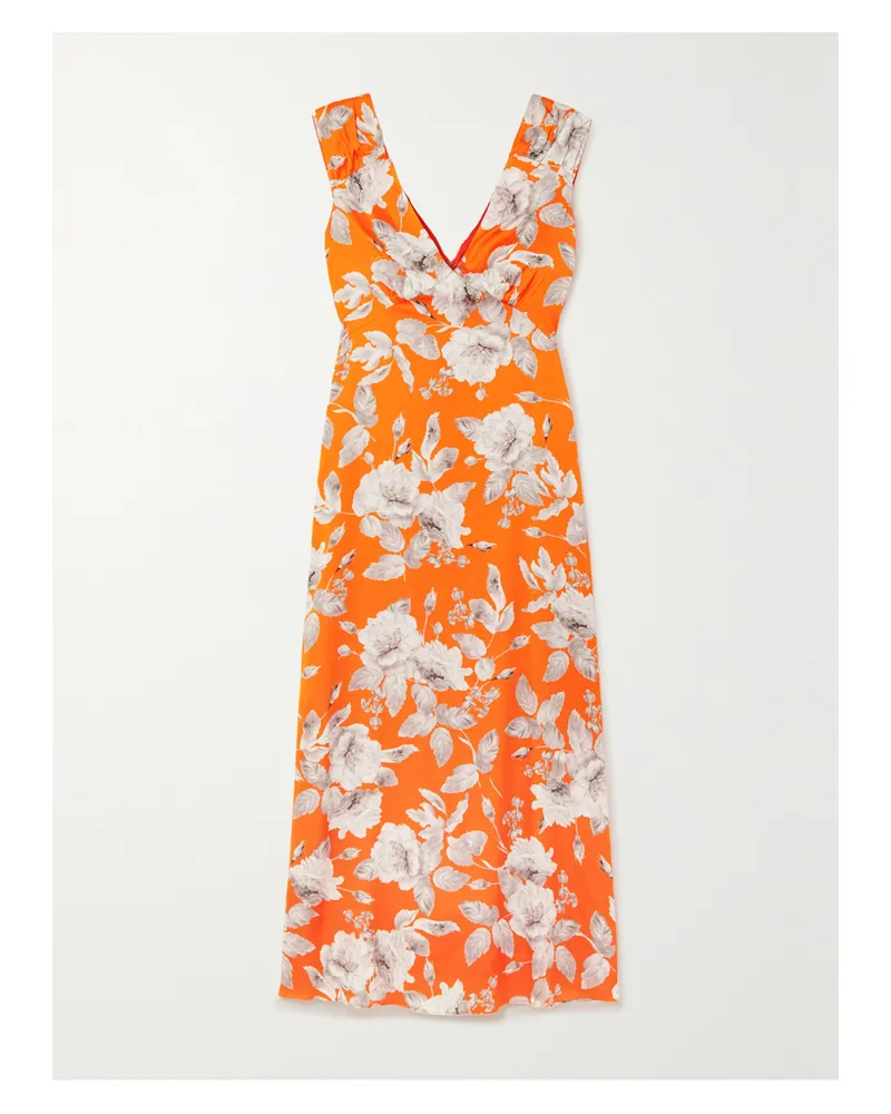 Erdem Garnelle Midikleid Aus Stretch-satin Mit Blumenprint - Orange Orange