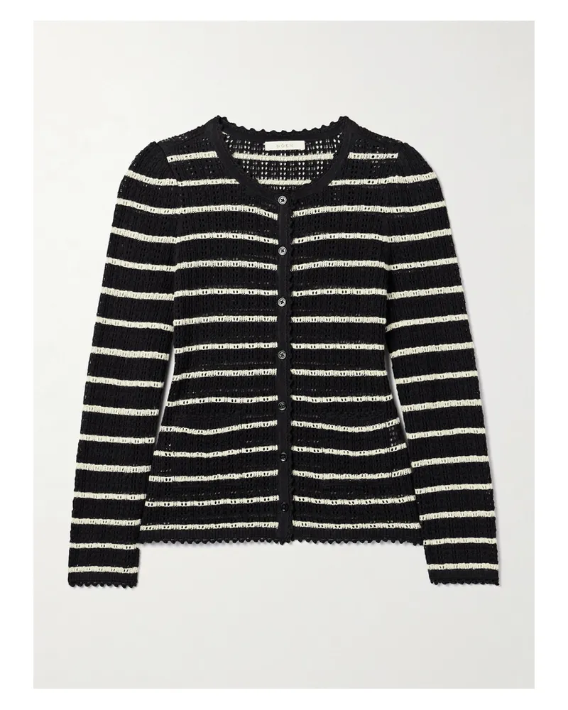DÔEN Therese Striped Pointelle-knit Pima Cotton And Silk-blend Cardigan - Black Black