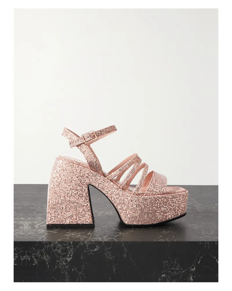 NODALETO Bulla Chibi Plateausandalen Aus Mesh In Glitter-optik - Gold Gold