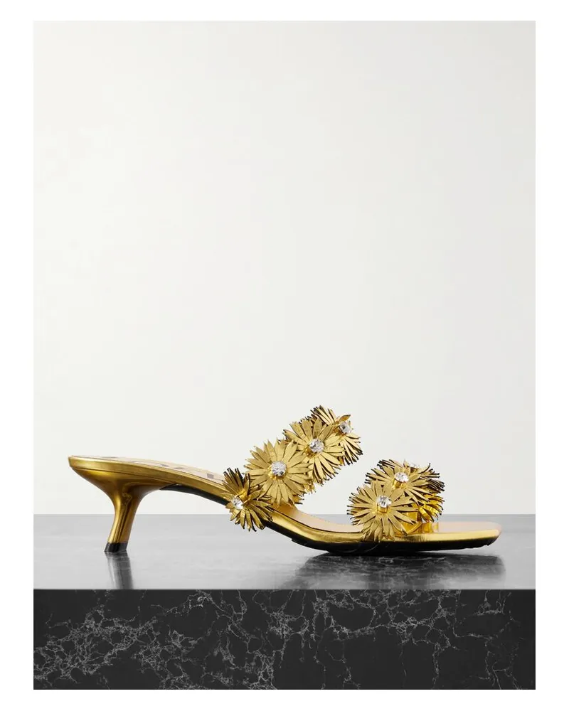 Loewe Paula's Ibiza Mules Aus Metallic-leder Mit Kristallen - Gold Gold
