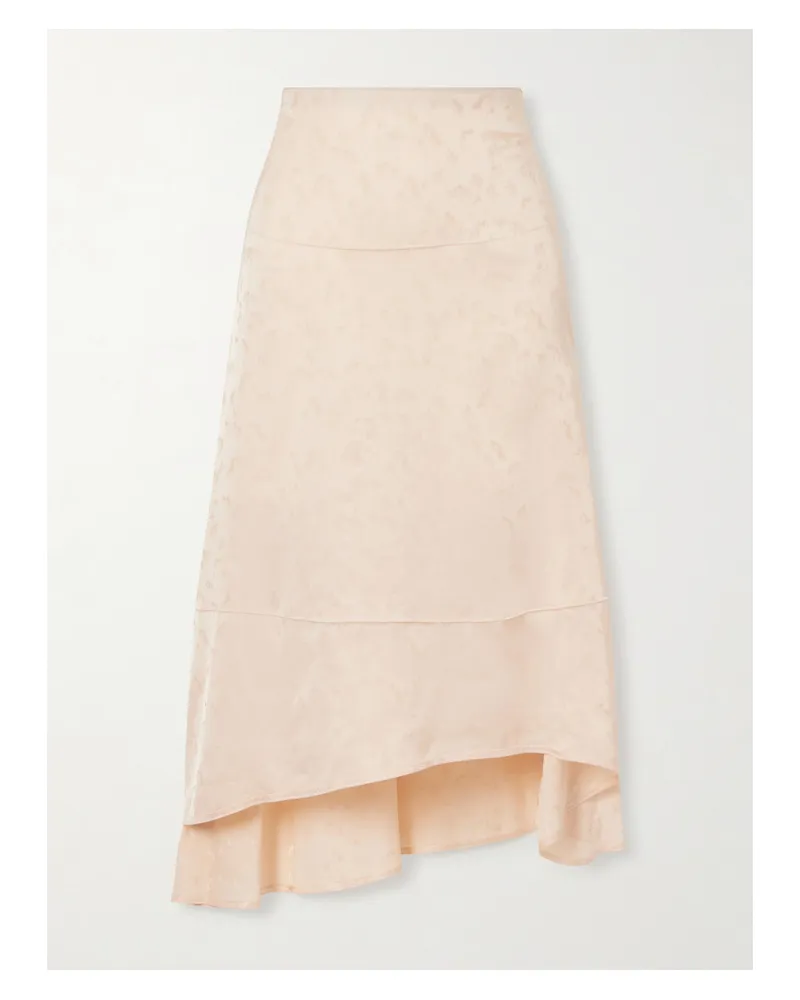 Victoria Beckham Asymmetric Floral--jacquard Satin Midi Skirt - Pink Pink