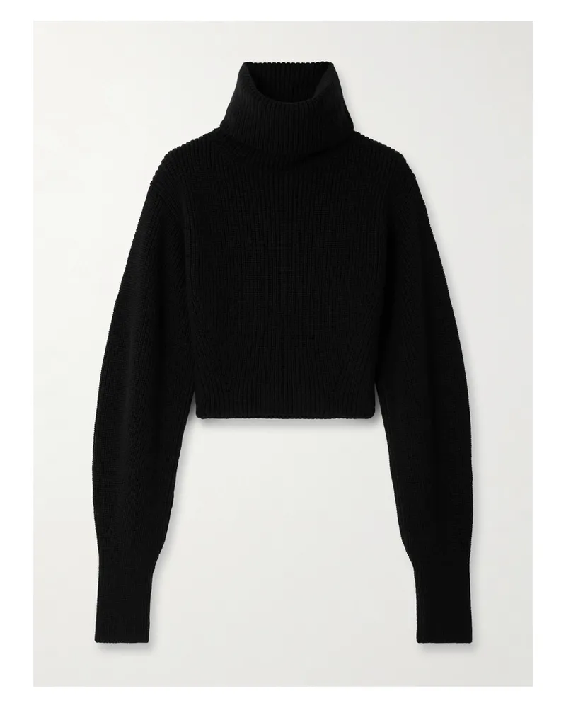 GAUGE81 Tokke Verkürzter Rollkragenpullover Aus Gerippter Merinowolle - Schwarz Schwarz