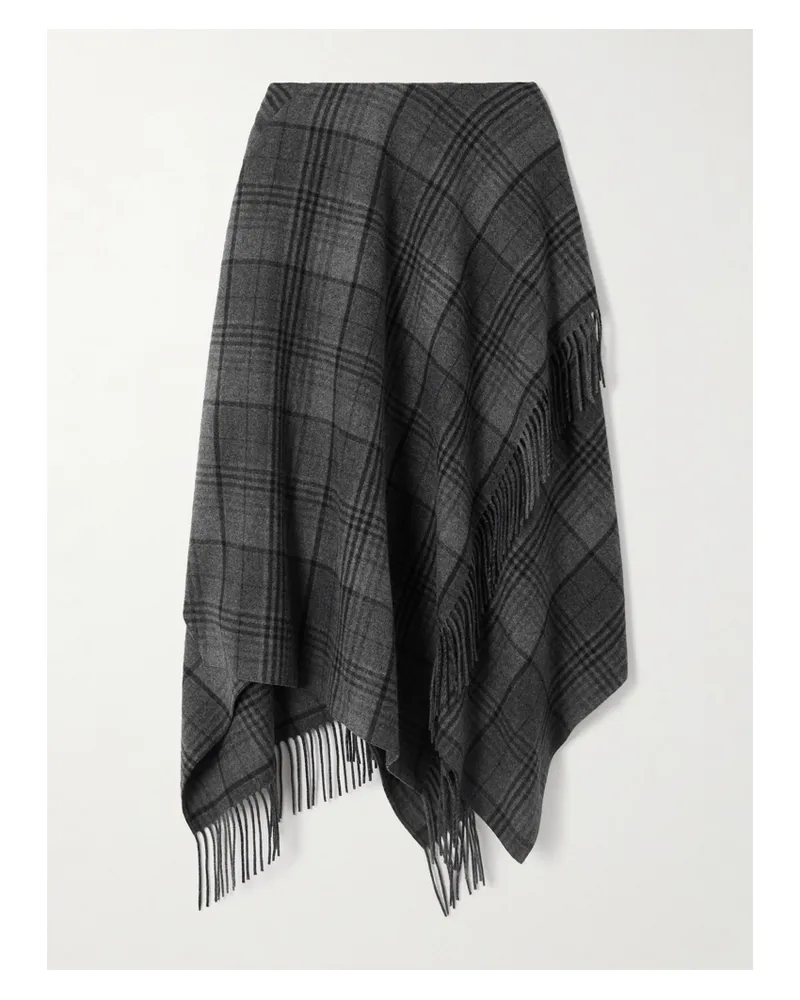Ralph Lauren Hadiah Asymmetrischer Midirock Aus Karierter Wolle Mit Fransen - Grau Grau