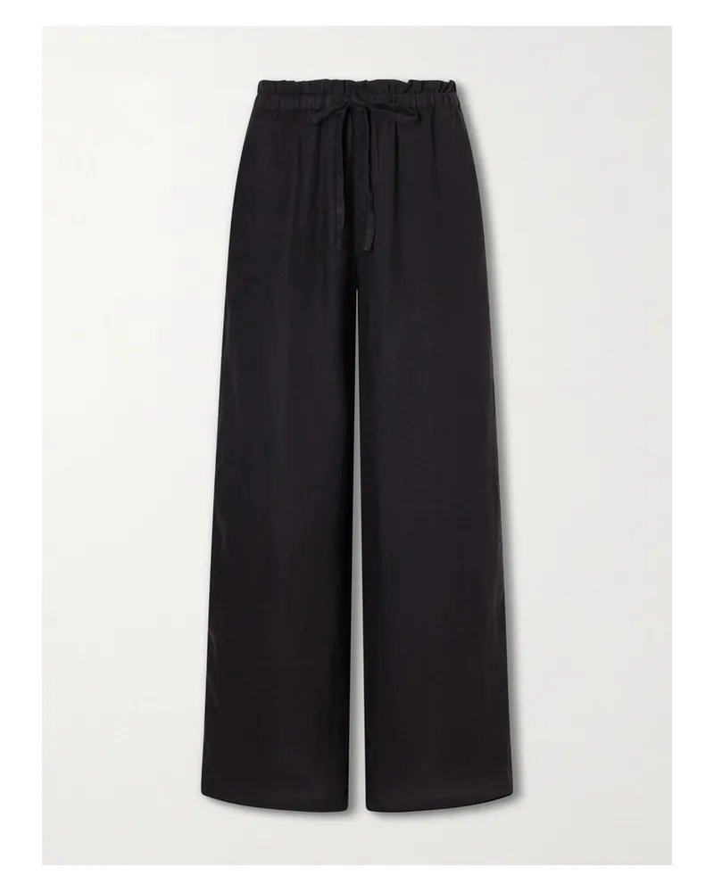 James Perse Linen Wide-leg Pants - Black Black