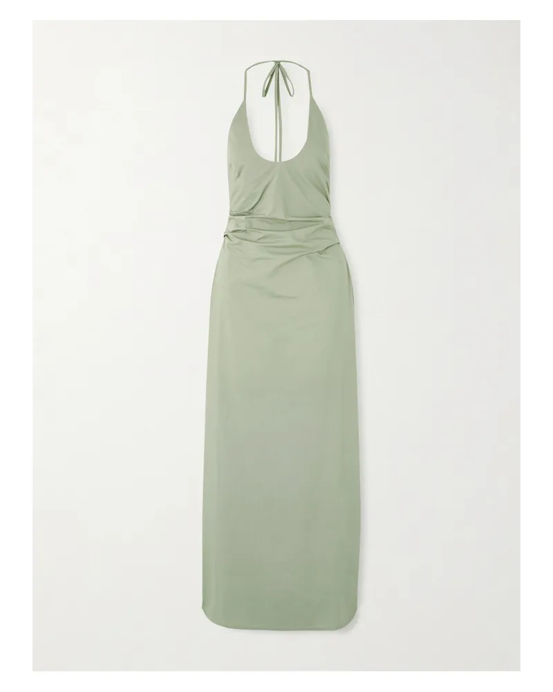 SIR Martina Gathered Cotton-poplin Halterneck Maxi Dress - Green Green