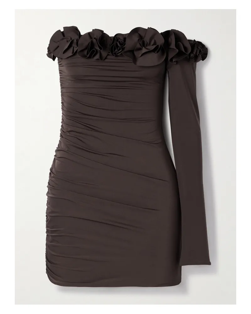 Maygel Coronel Selvaggio Asymmetrisches Minikleid Aus Stretch-jersey Mit Raffungen Und Applikationen - Braun Braun