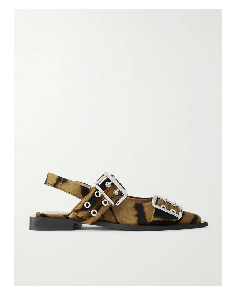 Ganni Singback-schuhe Aus Einer Gebürsteten Baumwollmischung Mit Spitzer Kappe Und Verzierung - Animal-Print Animal-print