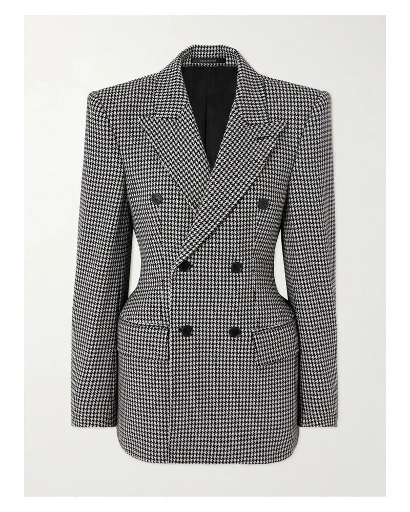 Balenciaga Hourglass Houndstooth Double-breasted Wool Blazer - Gray Gray