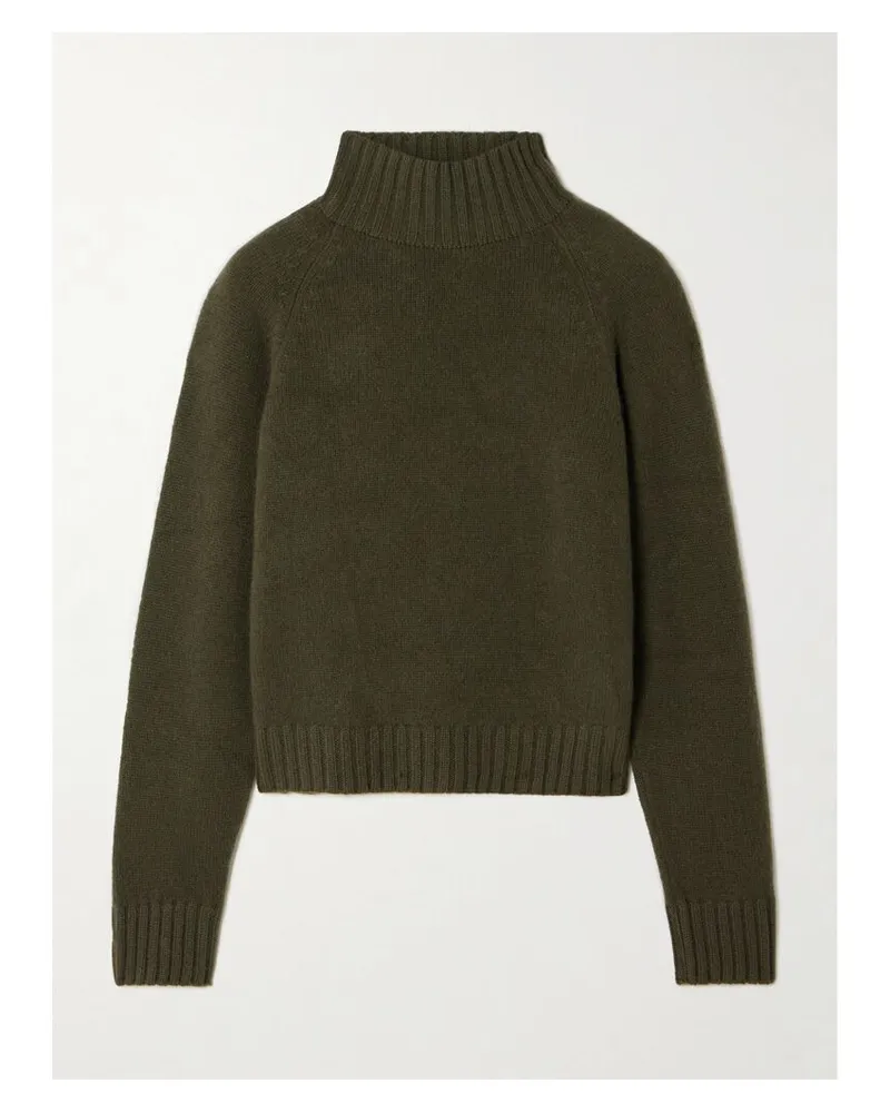 The Elder Statesman Verkürzter Stehkragenpullover Aus Geripptem Kaschmir - Grün Grün