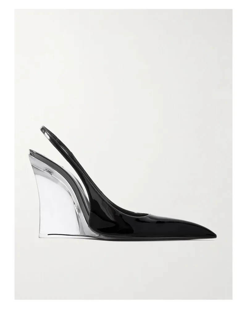 Saint Laurent Miller Slingback-pumps Aus Lackleder Mit Keilabsatz - Schwarz Schwarz