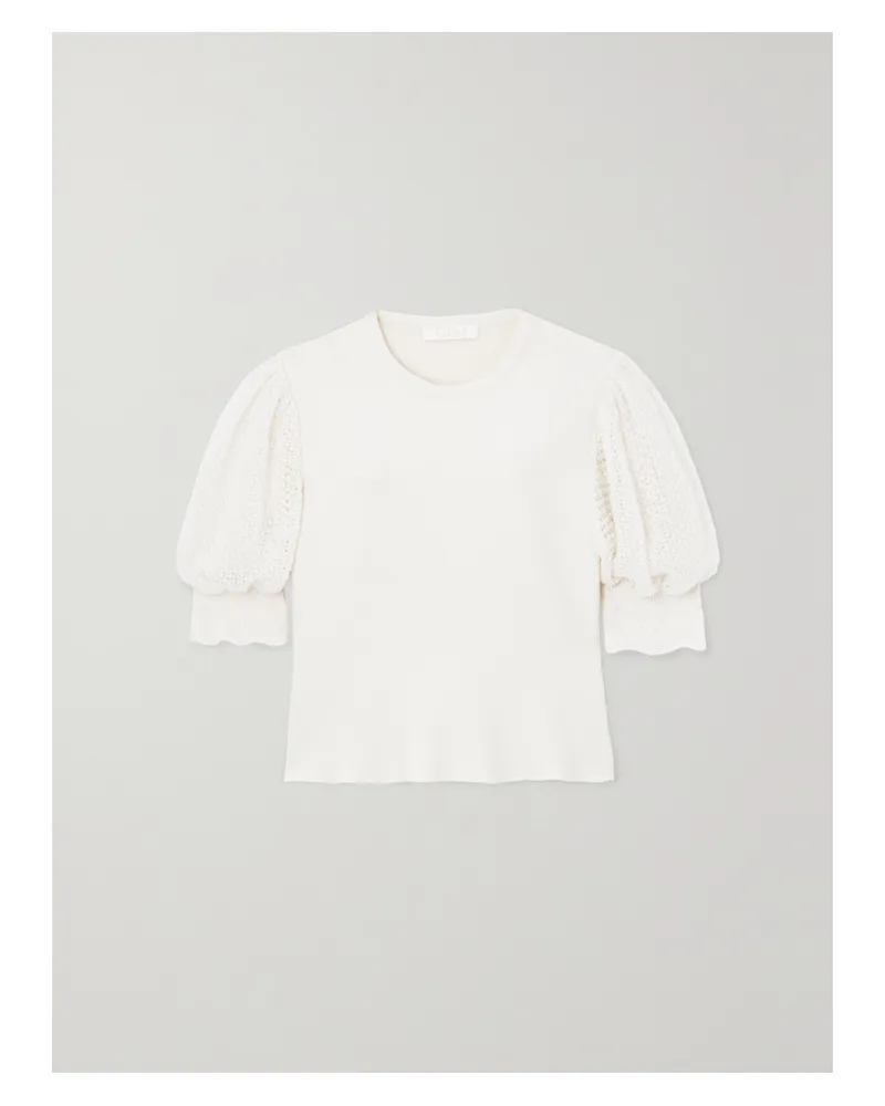 Chloé Pullover Aus Einer Wollmischung Mit Pointelle-details - Weiß Weiß