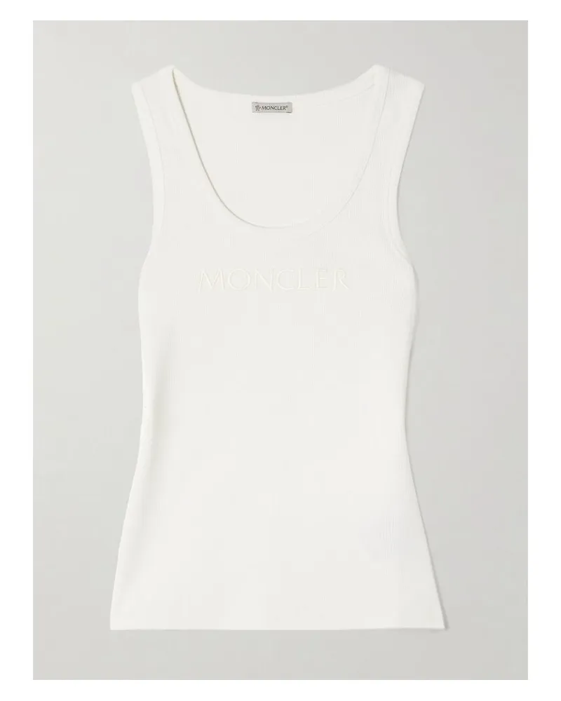 Moncler Tanktop Aus Gerippter Stretch-baumwolle Mit Stickerei - Weiß Weiß
