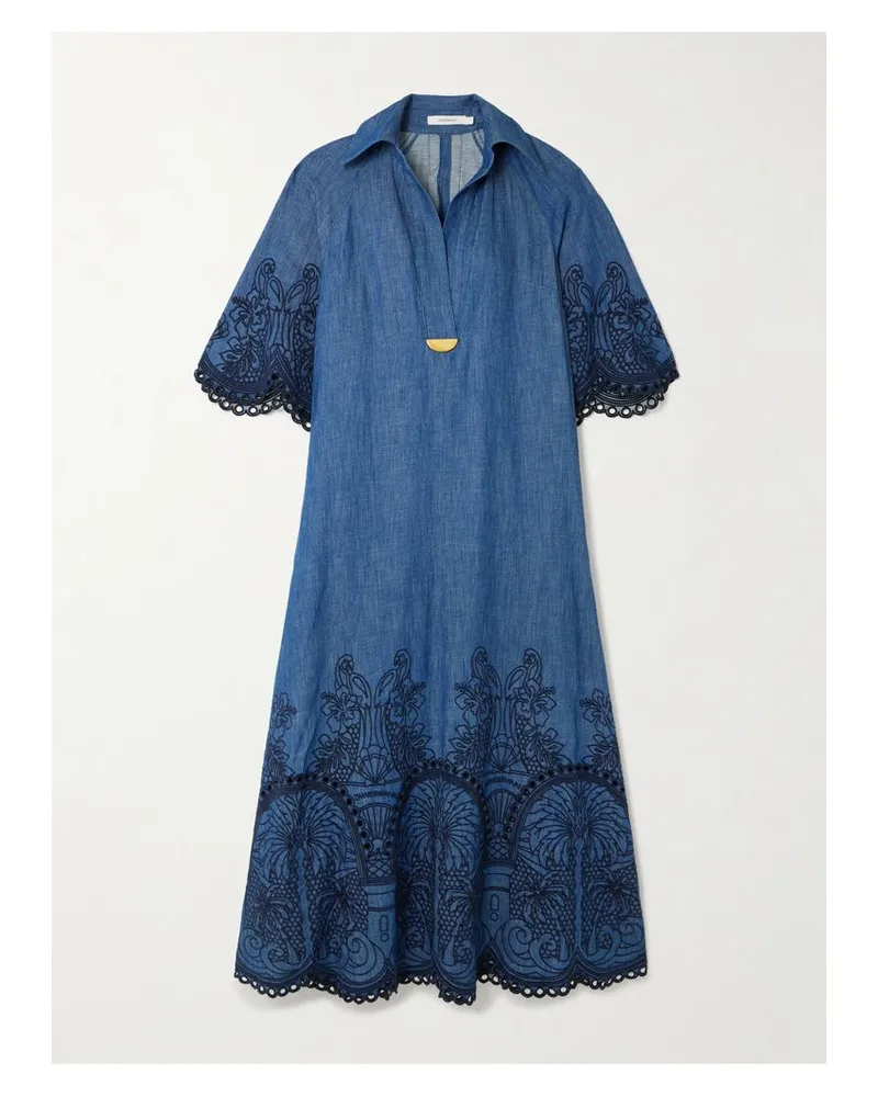 Zimmermann Coco Midi-jeanskleid Mit Verzierung Und Stickereien - Blau Blau