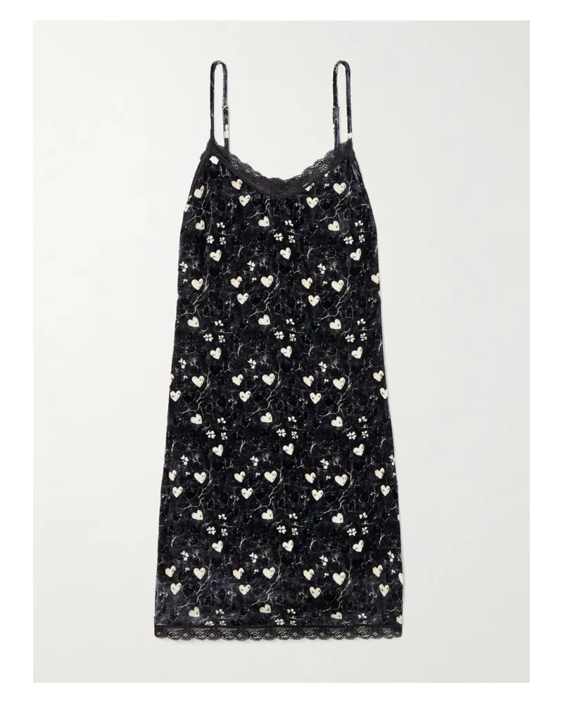 R13 Lace-trimmed Printed Velvet Mini Dress - Black Black