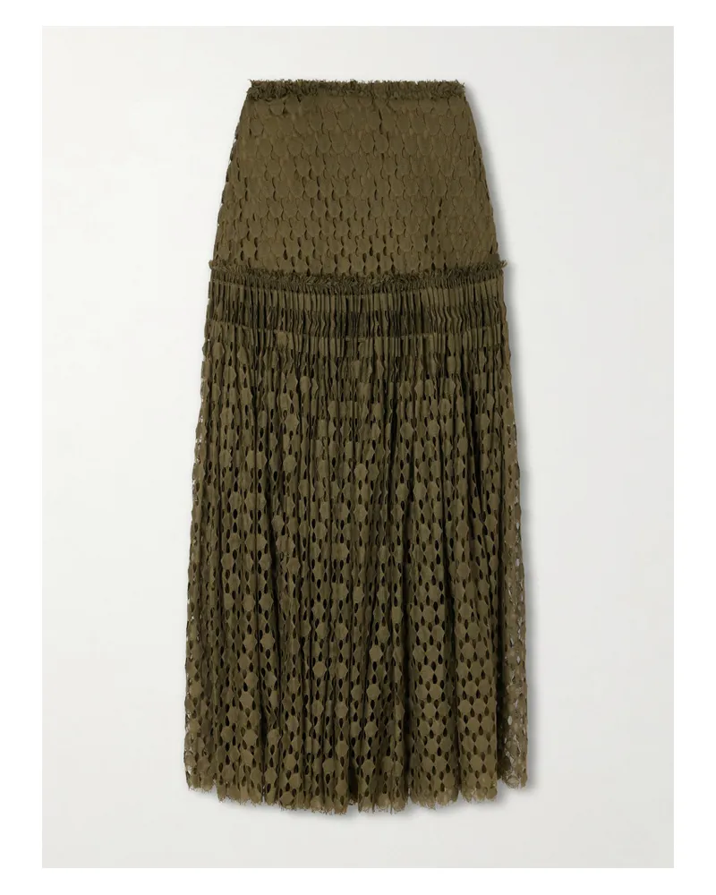 Ulla Johnson Aris Pleated Cotton-blend Lace Maxi Skirt - Green Green