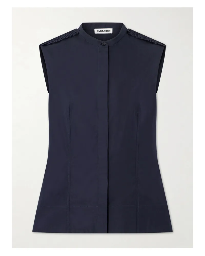 Jil Sander Ruffled Cotton-poplin Top - Blue Blue