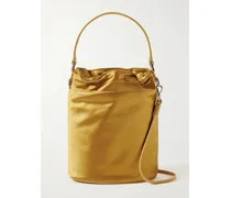 Lila Mini Leather-trimmed Metallic Satin Bucket Bag - Gold
